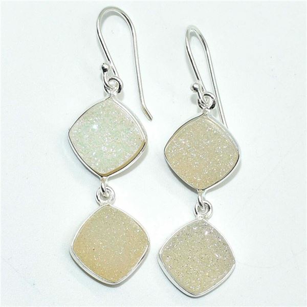 Silver Druzy(36ct) Hand Made Earrings (~weight 6.45g)