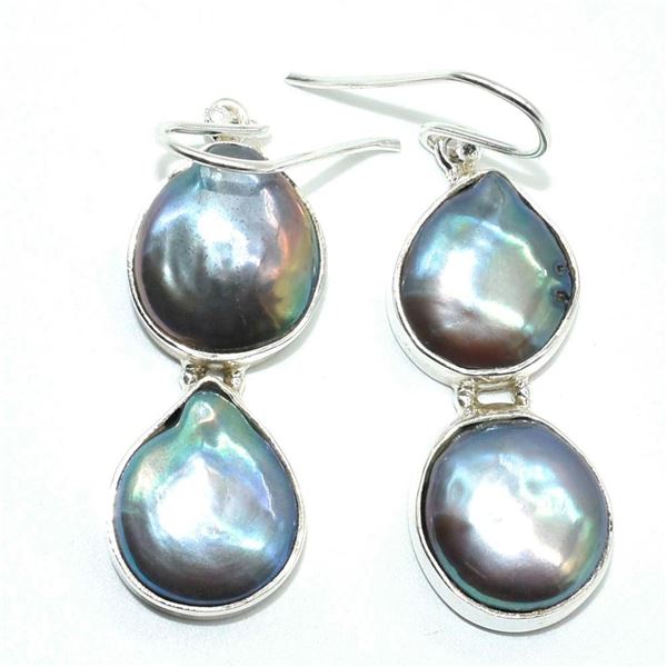 Silver Black Pearl(85.5ct) Hand Made Earrings (~weight 11.05g)