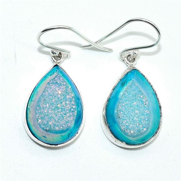 Silver Druzy Priba Colour(81ct) Hand Made Earrings (~weight 7g)