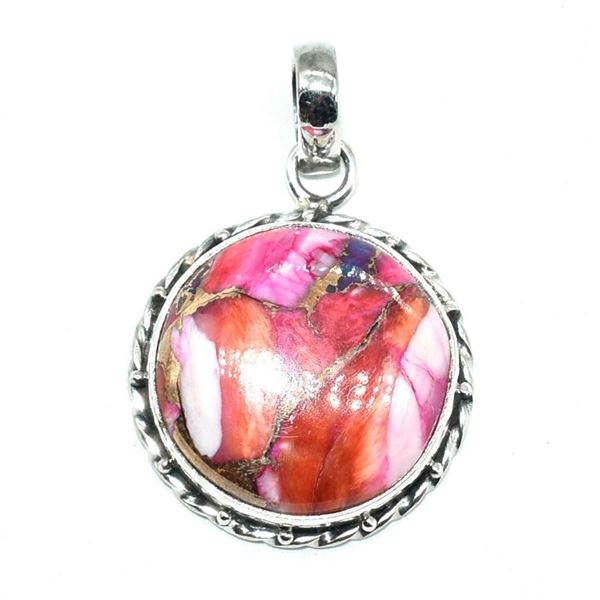 Silver Pink Spiny Turquoise(63ct) Hand Made Pendant (~weight 6.05g)