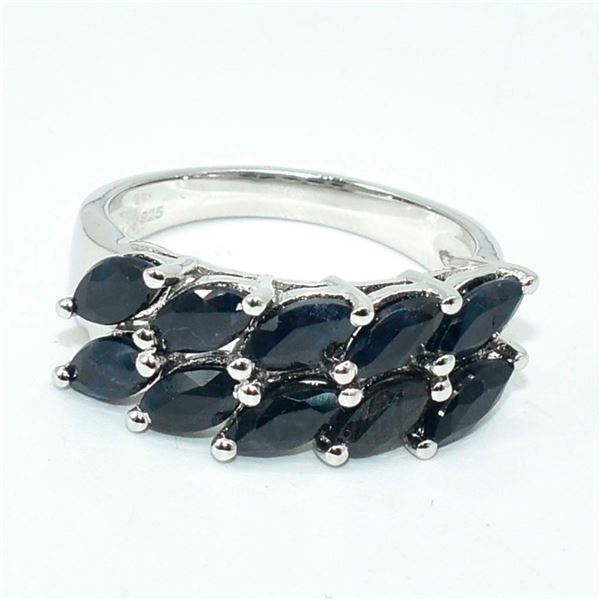 Silver Blue Sapphire (13.5ct) Rhodium Plated Ring (~weight 4.75g)