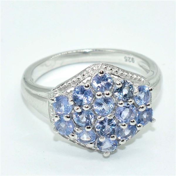 Silver Tanzanite(9ct) Rhodium Plated Ring (~weight 3.85g)