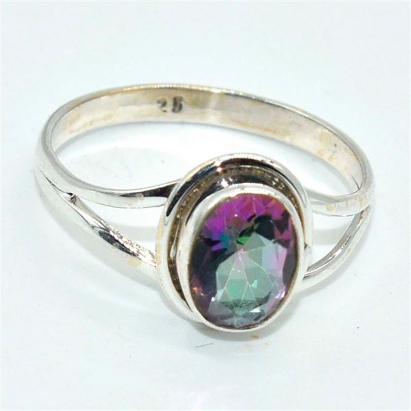 Silver Mystic Quartz(5.25ct) Rhodium Plated Ring (~weight 1.85g)