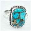 Image 1 : Silver Blue Copper Turquoise(36ct) Hand Made Ring (~weight 3.9g)