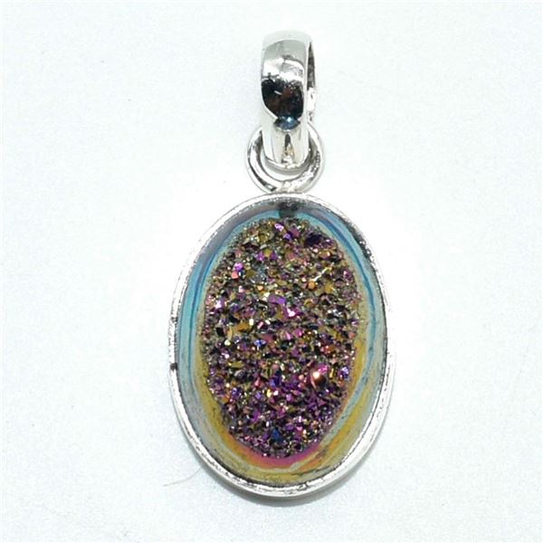 Silver Rainbow Druzy(58.5ct) Hand Made Pendant (~weight 4.05g)