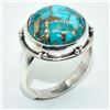 Image 3 : Silver Blue Copper Turquoise(40.5ct) Hand Made Ring (~weight 4.35g)