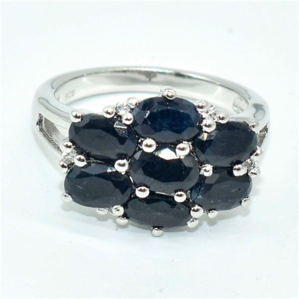 Silver Blue Sapphire(18ct) Rhodium Plated Earrings (~weight 5.05g)