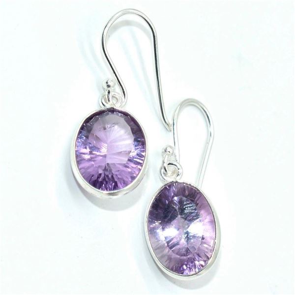 Silver Amethyst(79.5ct) Rhodium Plated Earrings (~weight 3.85g)