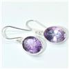 Image 3 : Silver Amethyst(79.5ct) Rhodium Plated Earrings (~weight 3.85g)
