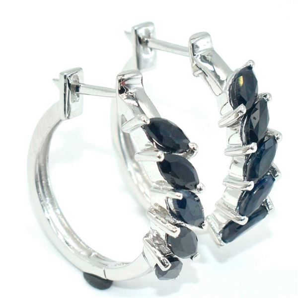 Silver Blue Sapphire(14.5ct) Rhodium Plated Earrings (~weight 6.35g)