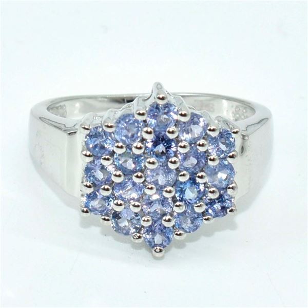 Silver Tanzanite(9ct) Rhodium Plated Ring (~weight 3.9g)