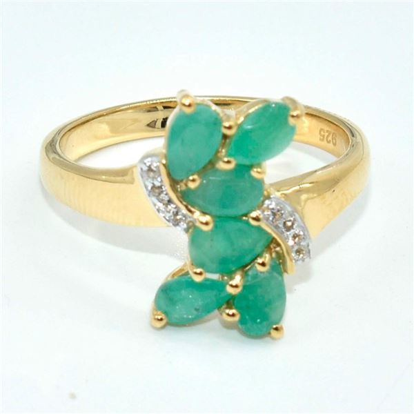 Gold plated Silver Emerald White Topaz(12.25ct) Gold Rhodium Plated Ring (~weight 3.05g)