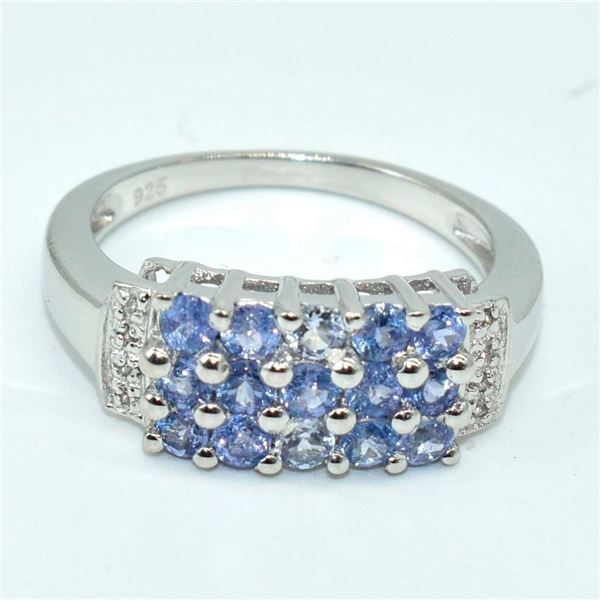 Silver Tanzanite White Topaz(9.75ct) Rhodium Plated Ring (~weight 3.6g)