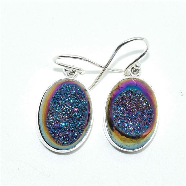 Silver Druzy(67.5ct) Hand Made Earrings (~weight 8.05g)