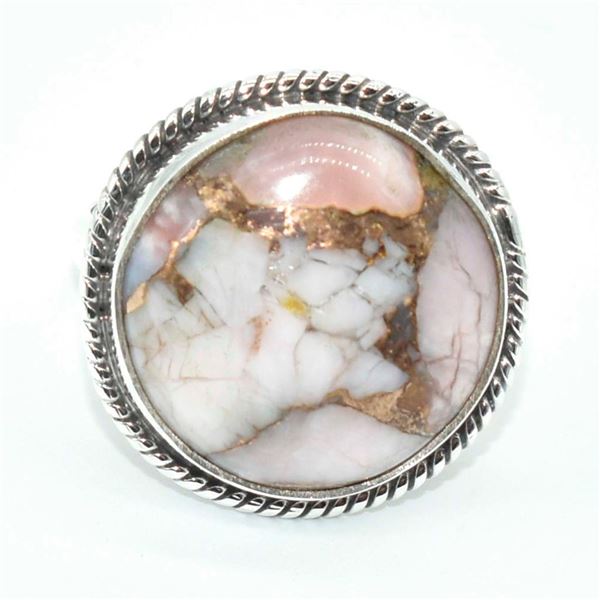 Silver Pink Muhave Turquoise(72ct) Hand Made Ring (~weight 6.1g)