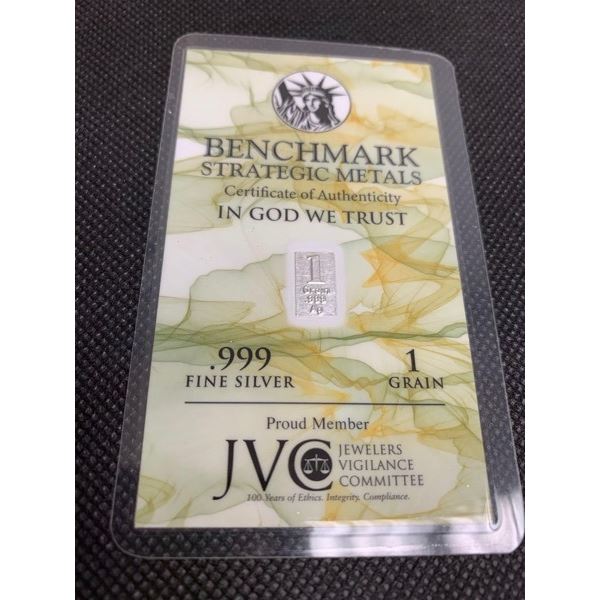 Pure .999 Fine Silver 1 grain Wafer Bar with certificate