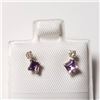 Image 1 : 10K Yellow Gold Amethyst(0.4ct) Diamond(0.06ct) Earrings (~Size )(Ring is resizable for $40) (~lengt