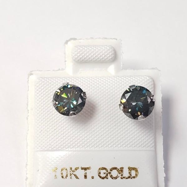 10K White Gold Very Dark Greenish Blue Moissanite(1.5ct) Earrings (~weight 0.63g), Made in Canada, A