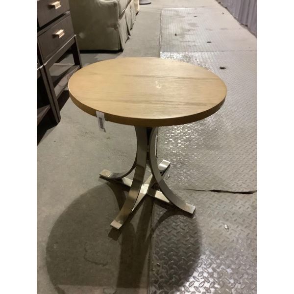 Metal Base Wooden Top Side Table
