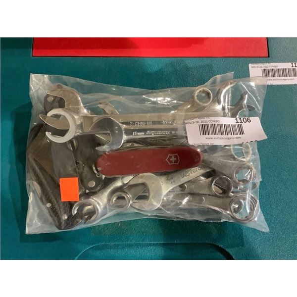 Lot of Assorted Wrenches, Swiss Army Knives and Pocket Knives