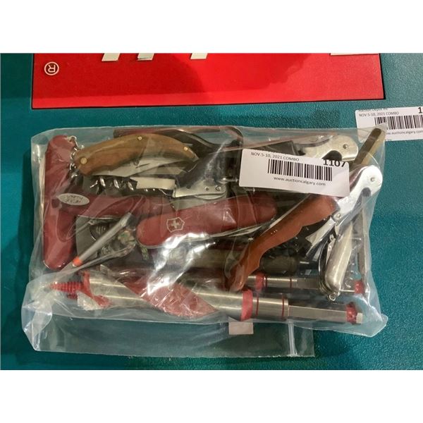 3 Large Drill Bits, Assorted Bits, Swiss Army and Asst. Pocket Knives