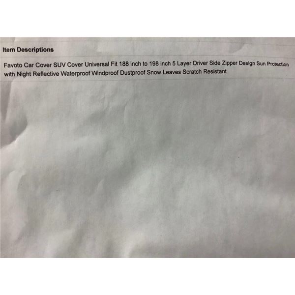 Favoto Car Cover SUV Cover Universal Fit 188in-198in 5 Layer Driver Side Zipper Design with Sun Prot