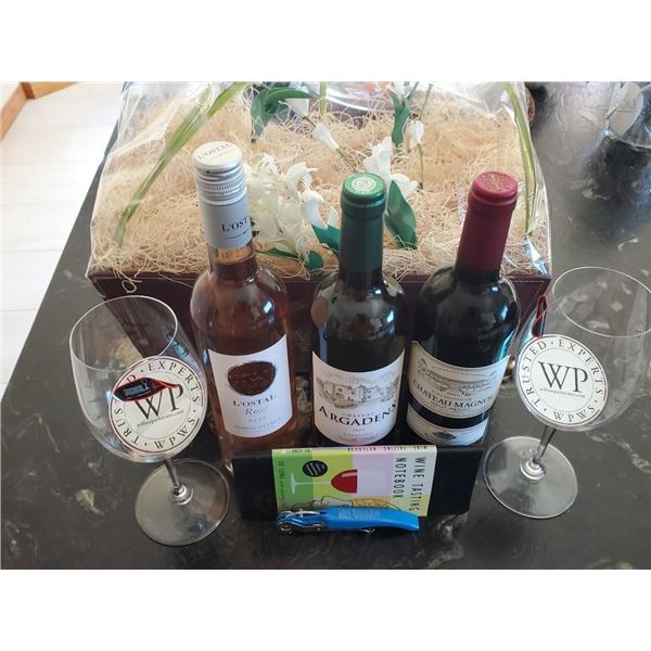 Willow Park Wine Basket includes a fine selection of premium wine and glasses