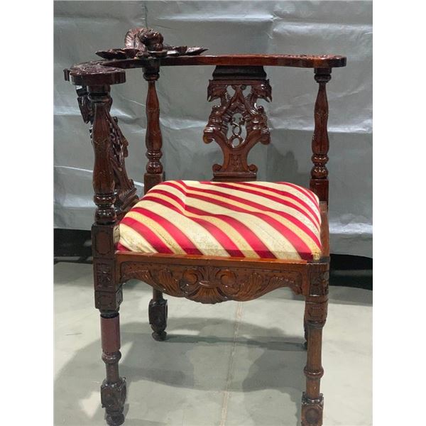 Antique Carved Captains/officers sword Chair  - solid wood hand carved piece of history.