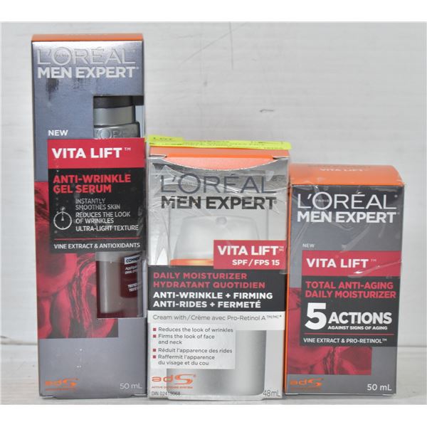 3ASST L'OREAL MENS VITA LIFT ANTI-WRINKLE-AGING