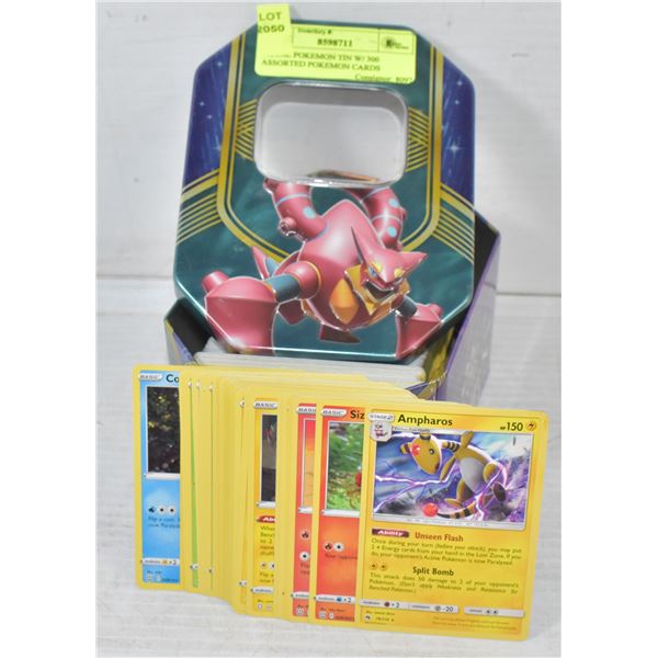 METAL POKEMON TIN W/ 300 ASSORTED POKEMON CARDS