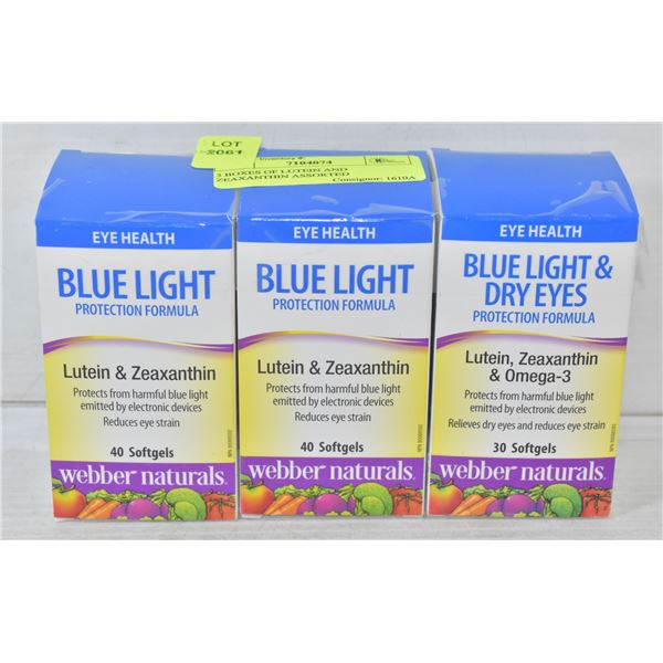 3 BOXES OF LUTEIN AND ZEAXANTHIN ASSORTED