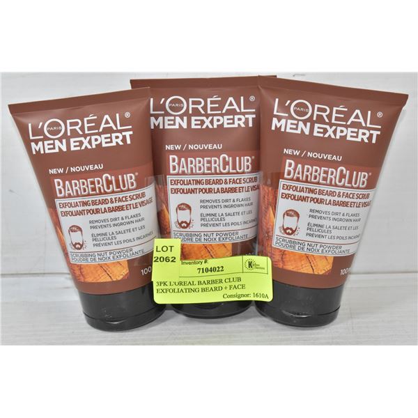 3PK L'OREAL BARBER CLUB EXFOLIATING BEARD + FACE