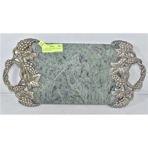 SILVER PLATED HANDLED MARBLE CUTTING BOARD