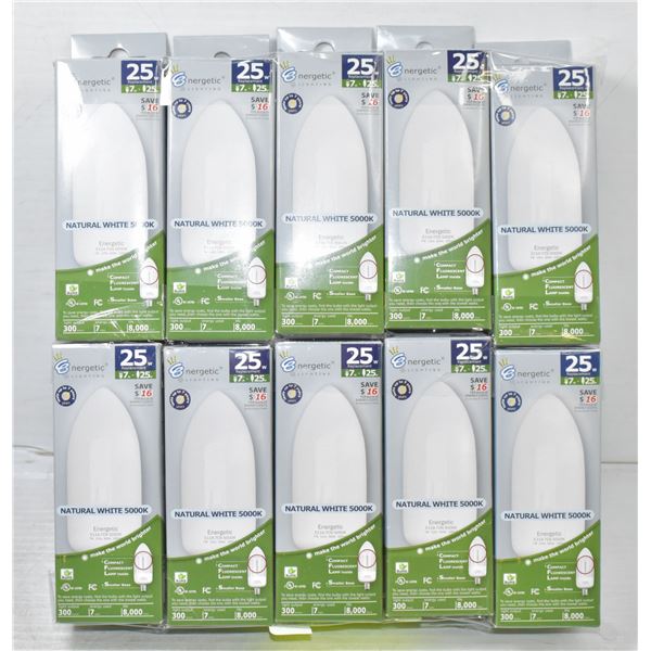10 PACK NATURAL WHITE 5000K 25 WATT BULBS