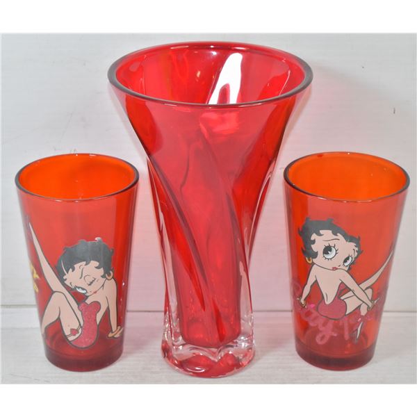 BOX WITH RED VASE AND MORE