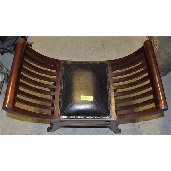 DEACON CHAIR BENCH WOOD & LEATHER NAIL HEAD STUDDE