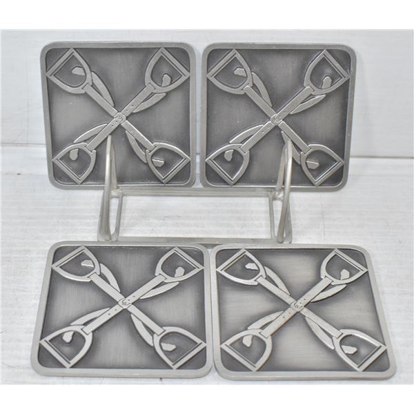 PEWTER EQUESTRIAN STIRRUP THEMED COASTER SET OF 4