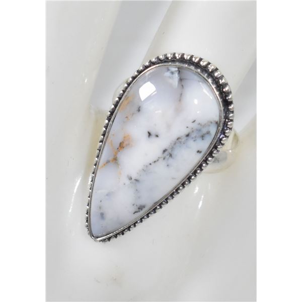 9)  TEAR DROP NATURAL DENDRITE OPAL RING