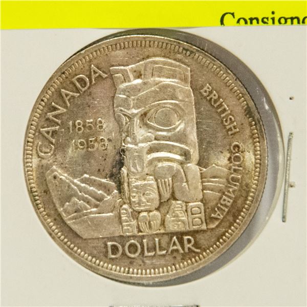 CANADA 1958 TOTEM SILVER DEATH DOLLAR BC CENTENIAL
