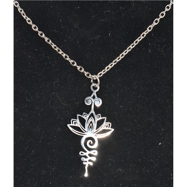 10)  UNIQUE SILVER TONE OPEN WORK PENDANT