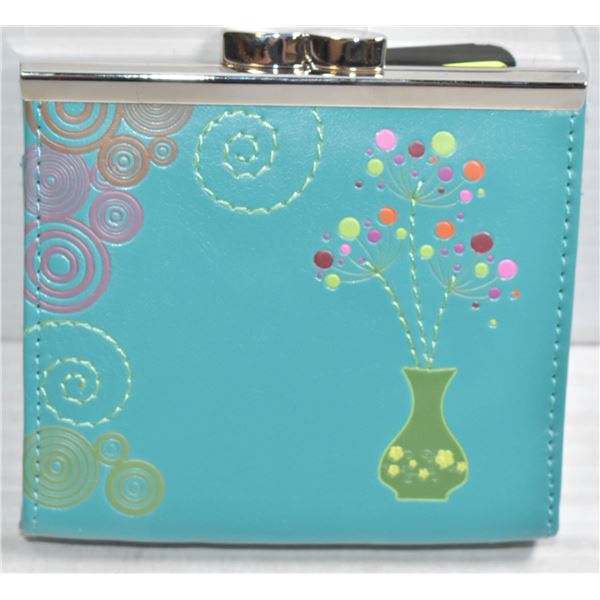 TEAL FLOWER VASE CHANGE PURSE BY SHAGWEAR CANADA