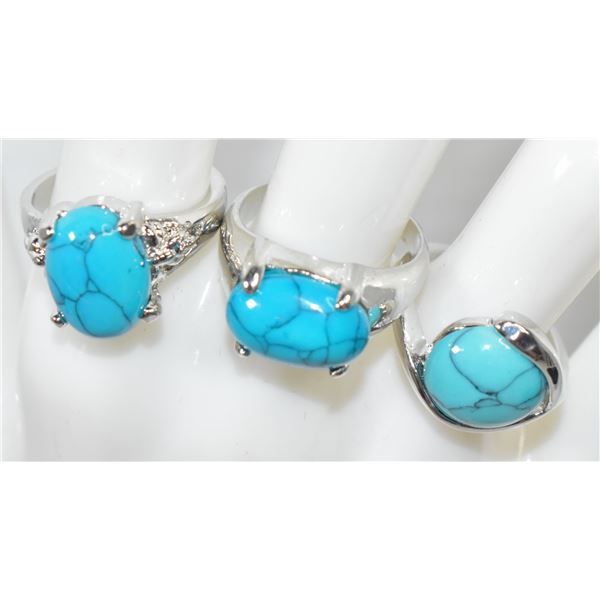 LOT OF 3 TURQUOISE STONE RINGS