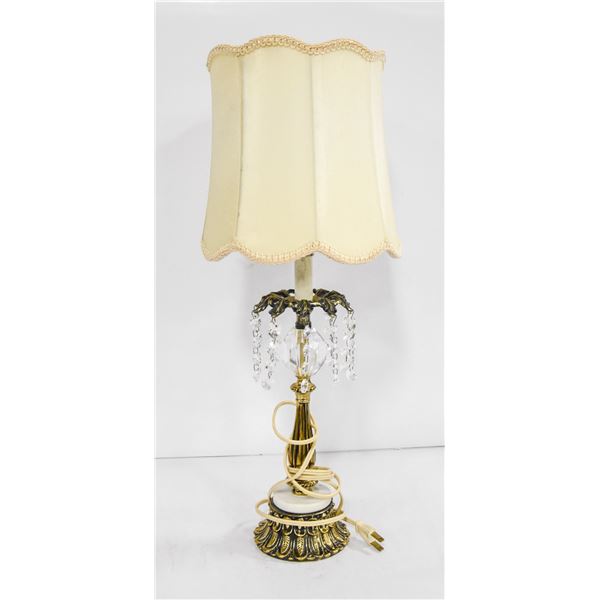 MID CENTURY LAMP WITH MARBLE TOP AND CRYSTALS