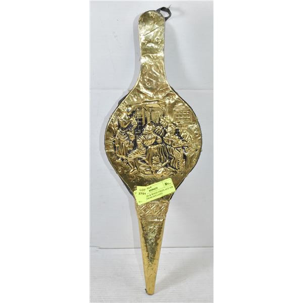 OLD BRASS & WOOD FIREPLACE AIR PUFFER FROM HOLLAND