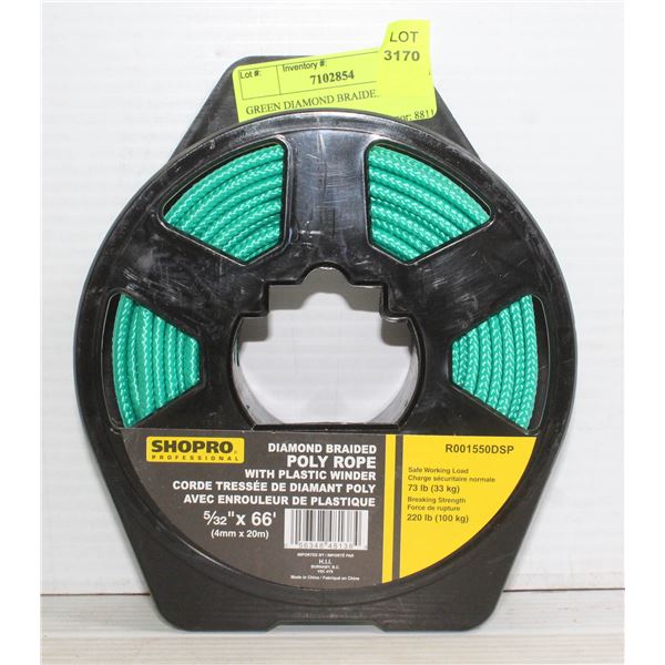 GREEN DIAMOND BRAIDED 66FT ROPE