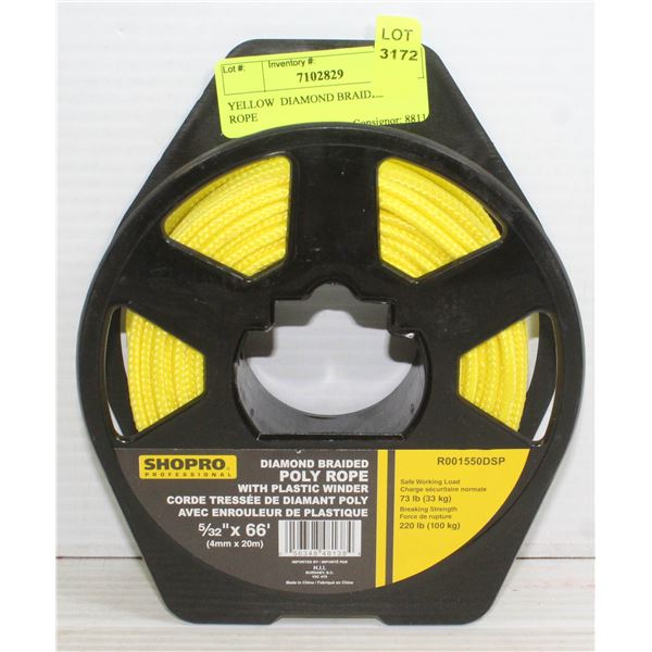 YELLOW  DIAMOND BRAIDED 66FT ROPE