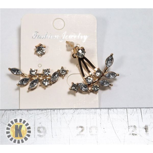 NEW UNIQUE ADJUSTABLE LEAF EARRINGS GOLD TONE AND
