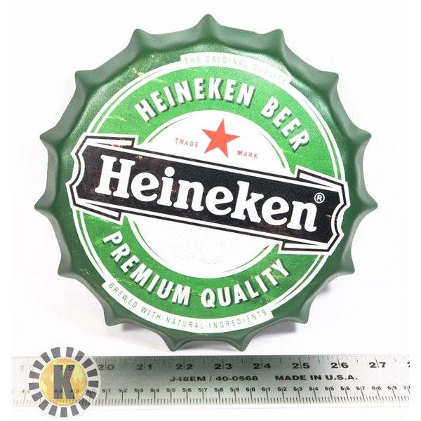 NEW 8" BOTTLE METAL BOTTLE CAP HEINEKEN ART