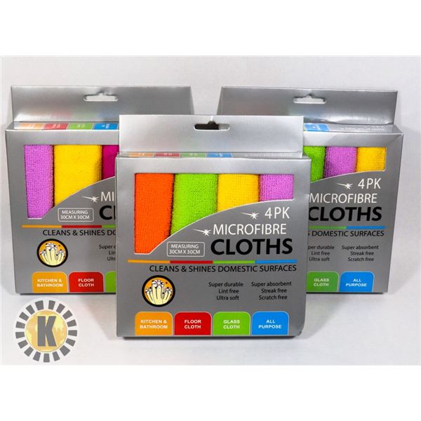 THREE PACKS OF 4 MICROFIBER CLOTHS