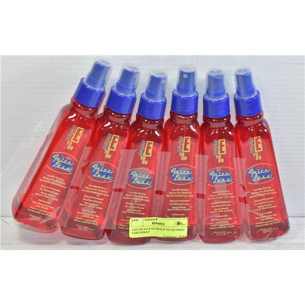 LOT OF 6 X 8 OZ RED-E TO GO FRIZZ LESS SPRAY